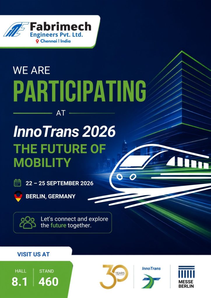 Fabrimech Engineers at InnoTrans 2026 in Berlin, Hall 8.1, Stand 460, railway components